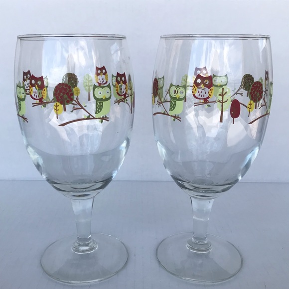 Libbey Other - Vintage Libbey Owl Water Goblets/Wine Glasses Includes A Pair Of Goblets